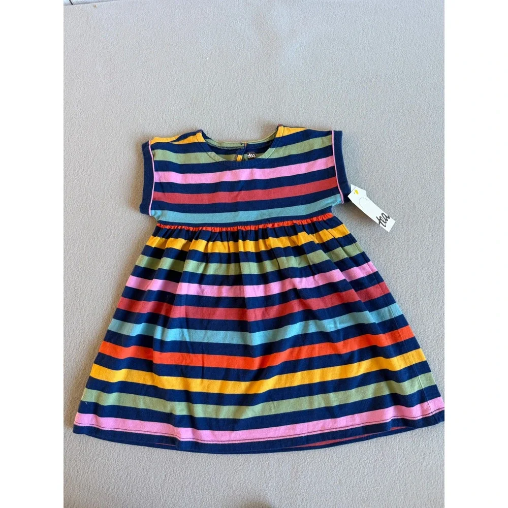 Tea Collection Girls Cap Sleeve Dress Nightfall Multi Stripe Cotton 2T NWT